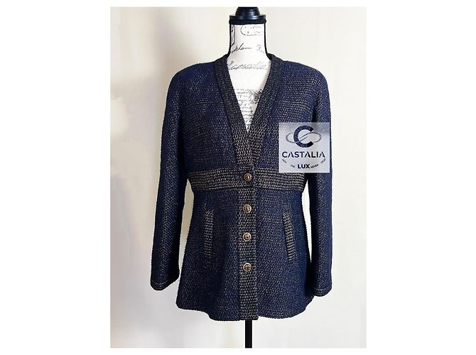 Chanel Giacca in tweed blu navy Métiers d'Art 2019 D'oro - vista 3