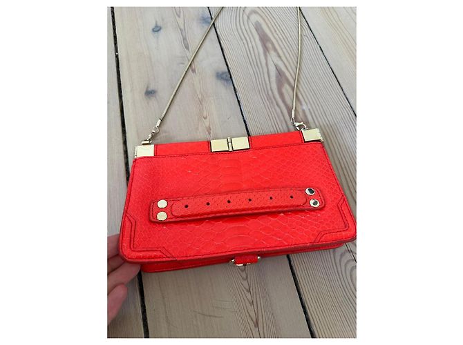 Proenza Schouler Schultertasche aus rotem Leder mit Python-Prägung - Ansicht 2