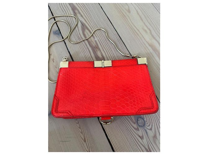 Proenza Schouler Schultertasche aus rotem Leder mit Python-Prägung - Ansicht 4