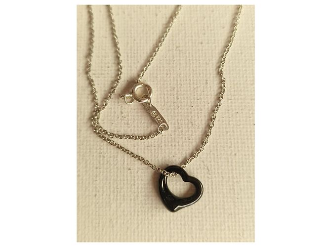 Tiffany & Co. Elsa Peretti Open Heart Halskette aus Jade und Silber Schwarz - Ansicht 6