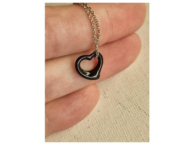 Tiffany & Co. Elsa Peretti Open Heart Halskette aus Jade und Silber Schwarz - Ansicht 8