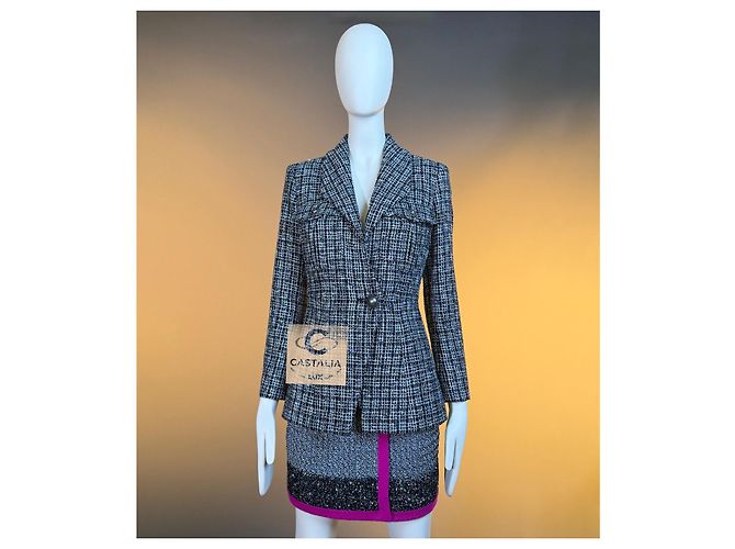 Chanel schwarze Schimmer-Tweed-Jacke mit CC-Knöpfen 34 FR - Ansicht 3