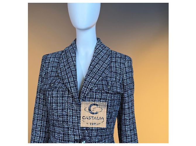 Chanel schwarze Schimmer-Tweed-Jacke mit CC-Knöpfen 34 FR - Ansicht 4