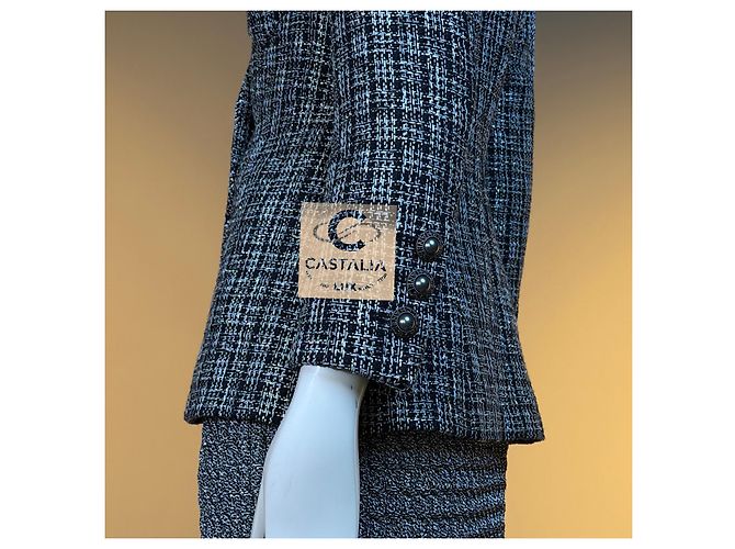Chanel schwarze Schimmer-Tweed-Jacke mit CC-Knöpfen 34 FR - Ansicht 6