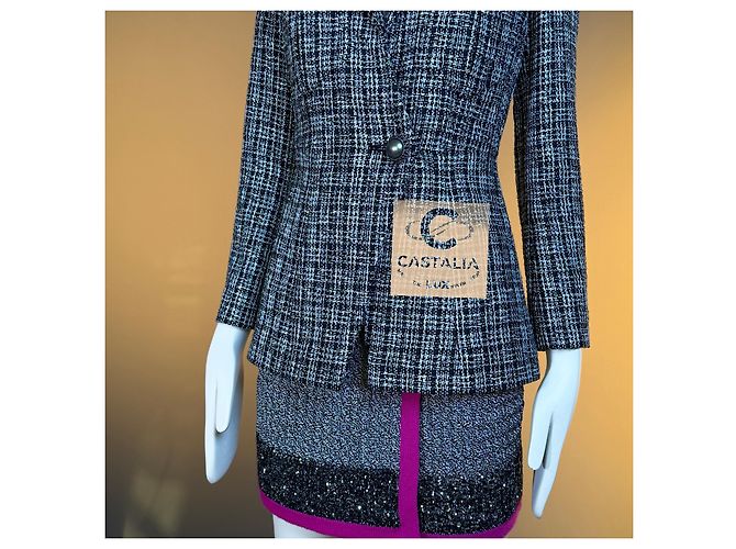Chanel schwarze Schimmer-Tweed-Jacke mit CC-Knöpfen 34 FR - Ansicht 7