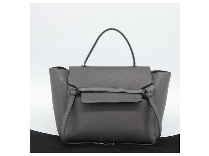 Céline CELINE Micro Belt Hand Bag Leather 2way Gray Gold Auth ka4768V Marrone D'oro - vista 12