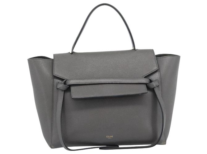 Céline CELINE Micro Belt Hand Bag Leather 2way Gray Gold Auth ka4768V Marrone D'oro - vista 13