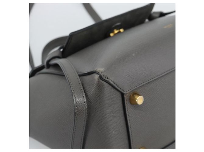 Céline CELINE Micro Belt Hand Bag Leather 2way Gray Gold Auth ka4768V Marrone D'oro - vista 16