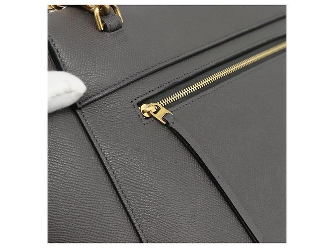 Céline CELINE Micro Belt Hand Bag Leather 2way Gray Gold Auth ka4768V Marrone D'oro - vista 19