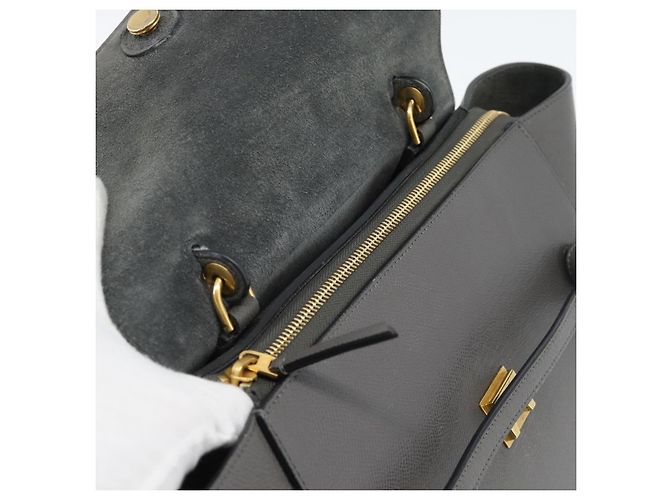 Céline CELINE Micro Belt Hand Bag Leather 2way Gray Gold Auth ka4768V Marrone D'oro - vista 20