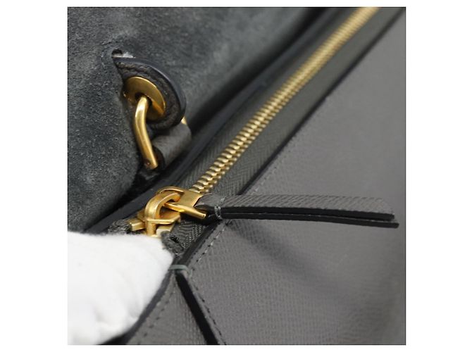 Céline CELINE Micro Belt Hand Bag Leather 2way Gray Gold Auth ka4768V Marrone D'oro - vista 21