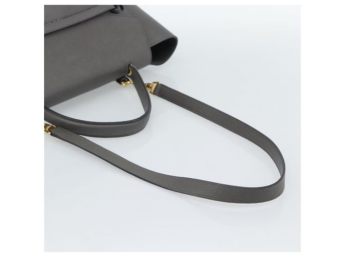 Céline CELINE Micro Belt Hand Bag Leather 2way Gray Gold Auth ka4768V Marrone D'oro - vista 8