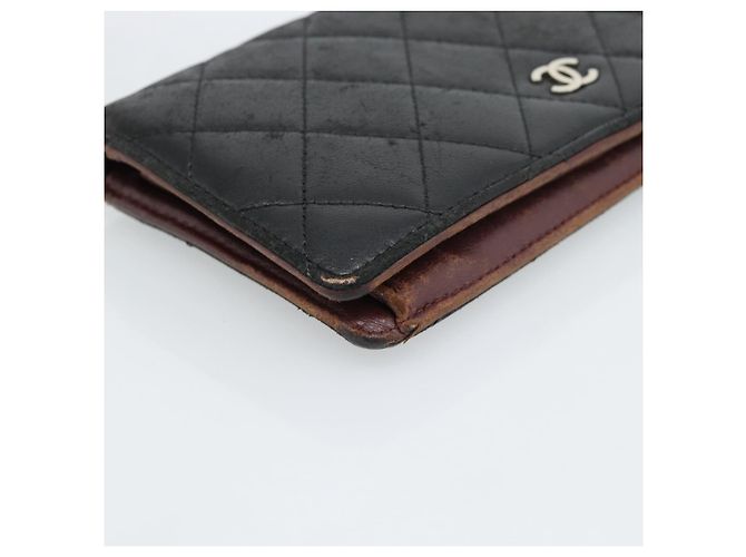 CHANEL Matelassé Long Wallet Lammfell Schwarz Silber CC Authentisch 180933 - Ansicht 14