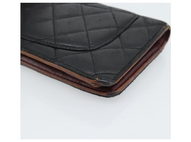 CHANEL Matelassé Long Wallet Lammfell Schwarz Silber CC Authentisch 180933 - Ansicht 15