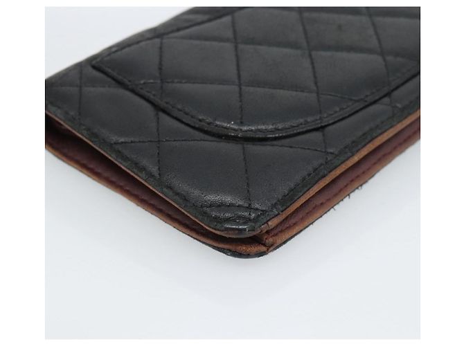 CHANEL Matelassé Long Wallet Lammfell Schwarz Silber CC Authentisch 180933 - Ansicht 16