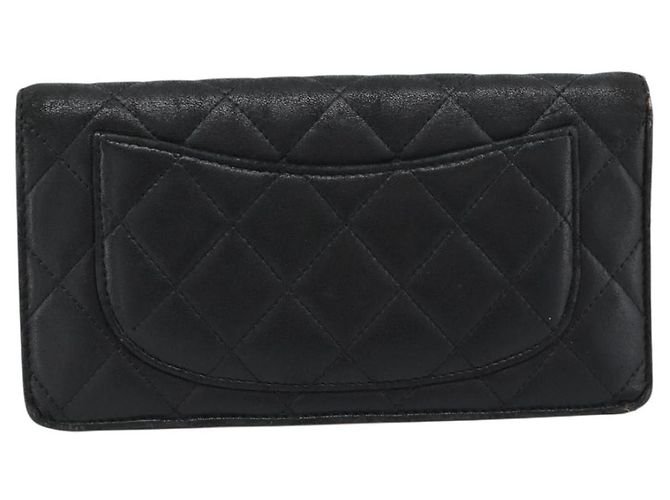 CHANEL Matelassé Long Wallet Lammfell Schwarz Silber CC Authentisch 180933 - Ansicht 2