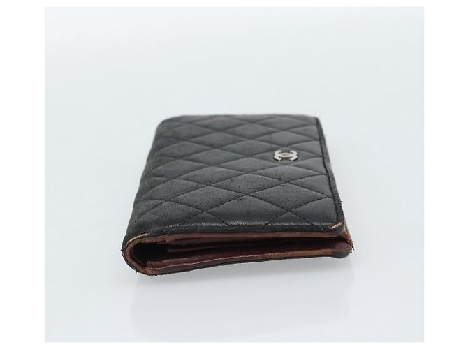 CHANEL Matelassé Long Wallet Lammfell Schwarz Silber CC Authentisch 180933 - Ansicht 3