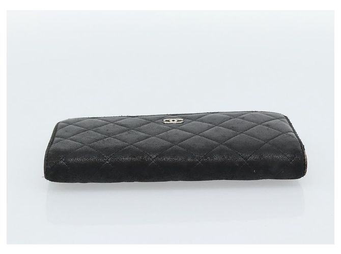 CHANEL Matelassé Long Wallet Lammfell Schwarz Silber CC Authentisch 180933 - Ansicht 5