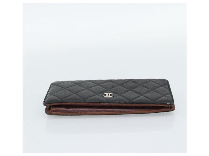 CHANEL Matelassé Long Wallet Lammfell Schwarz Silber CC Authentisch 180933 - Ansicht 6