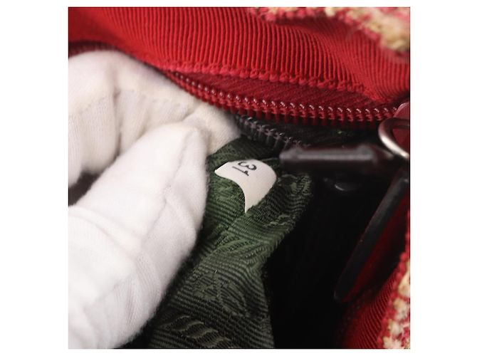 Bolsa PRADA Tweed Vermelho Prata Autêntica 185463A - vista 11