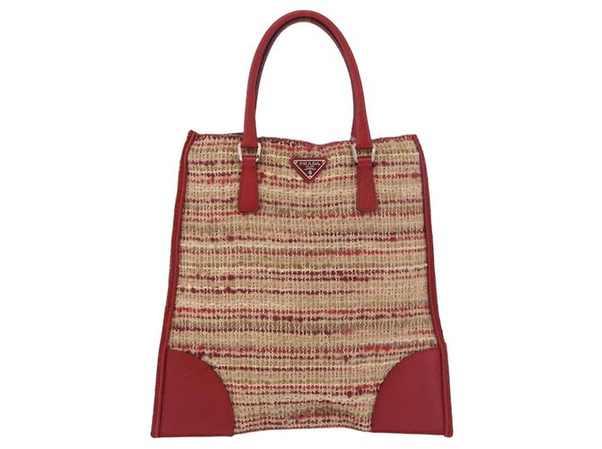 Bolsa PRADA Tweed Vermelho Prata Autêntica 185463A - vista 13