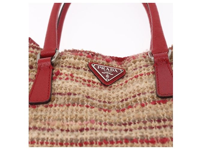 Bolsa PRADA Tweed Vermelho Prata Autêntica 185463A - vista 19