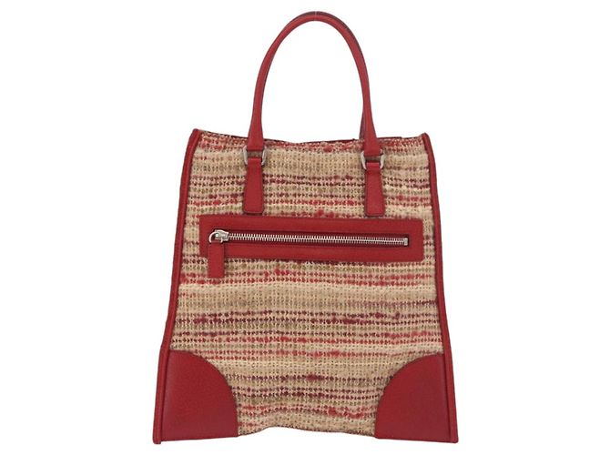 Bolsa PRADA Tweed Vermelho Prata Autêntica 185463A - vista 2