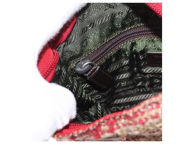 Bolsa PRADA Tweed Vermelho Prata Autêntica 185463A - vista 24