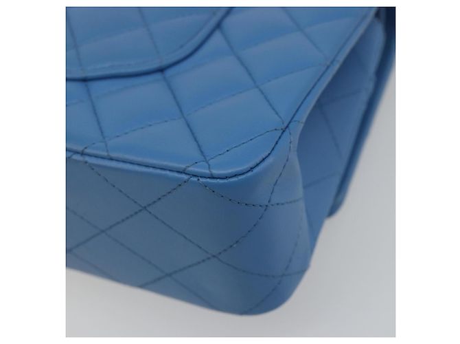 CHANEL Borsa Chain Double Flap Matelassé 25 in pelle di agnello blu e oro CC Auth 187037SAM D'oro - vista 17