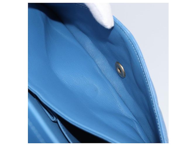 CHANEL Borsa Chain Double Flap Matelassé 25 in pelle di agnello blu e oro CC Auth 187037SAM D'oro - vista 29