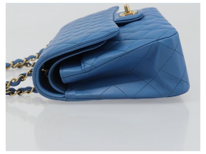 CHANEL Borsa Chain Double Flap Matelassé 25 in pelle di agnello blu e oro CC Auth 187037SAM D'oro - vista 4