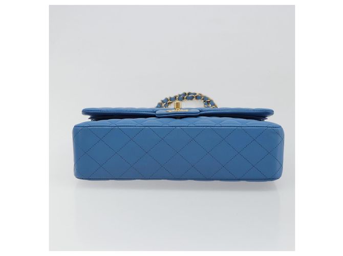 CHANEL Borsa Chain Double Flap Matelassé 25 in pelle di agnello blu e oro CC Auth 187037SAM D'oro - vista 5