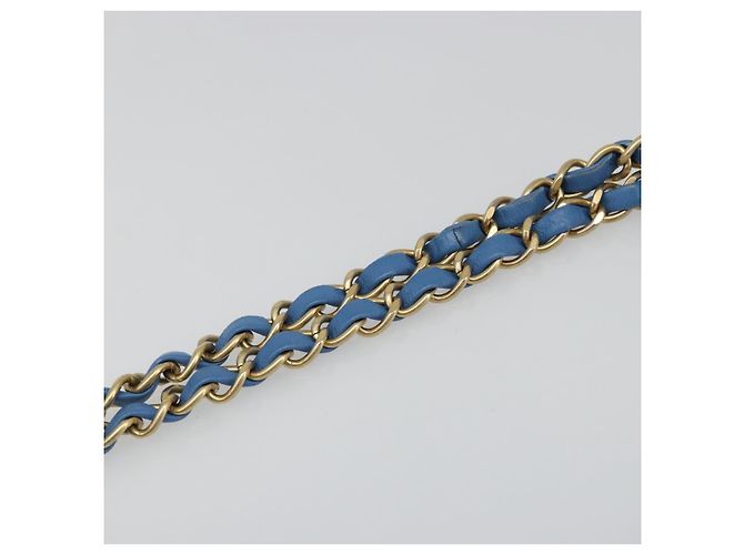 CHANEL Borsa Chain Double Flap Matelassé 25 in pelle di agnello blu e oro CC Auth 187037SAM D'oro - vista 8