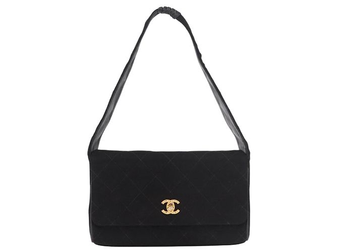 CHANEL Matelasse Shoulder Bag Cotton Black Gold CC Auth 186116V Nero D'oro - vista 13