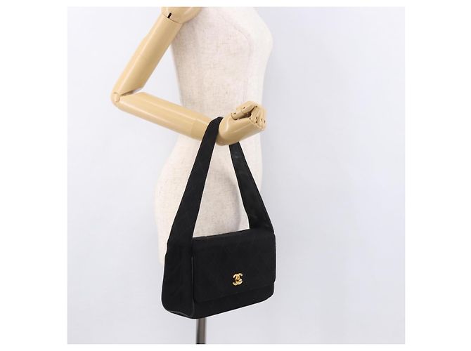 CHANEL Matelasse Shoulder Bag Cotton Black Gold CC Auth 186116V Nero D'oro - vista 27