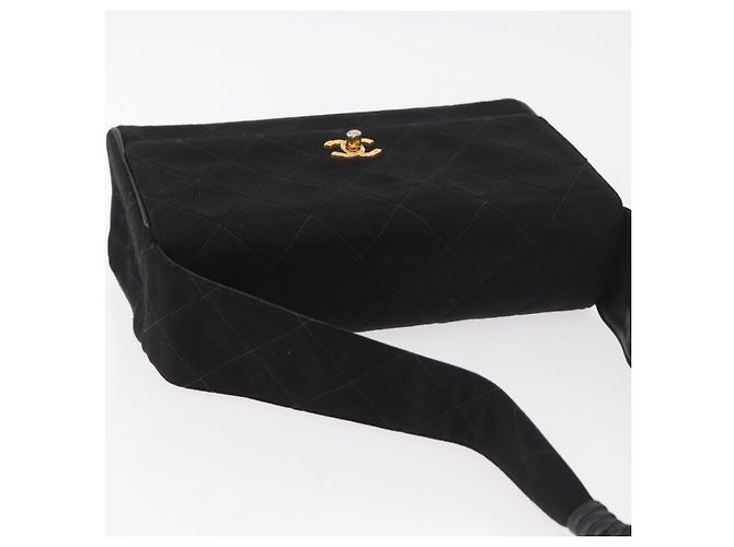 CHANEL Matelasse Shoulder Bag Cotton Black Gold CC Auth 186116V Nero D'oro - vista 6