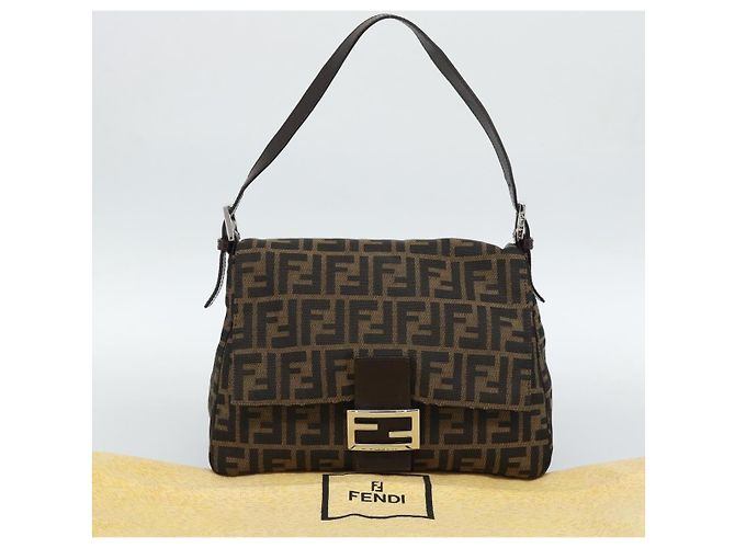 FENDI Mamma Baguette Schultertasche aus Zucca Canvas Schwarz Braun Authentisch 186037SAM - Ansicht 12