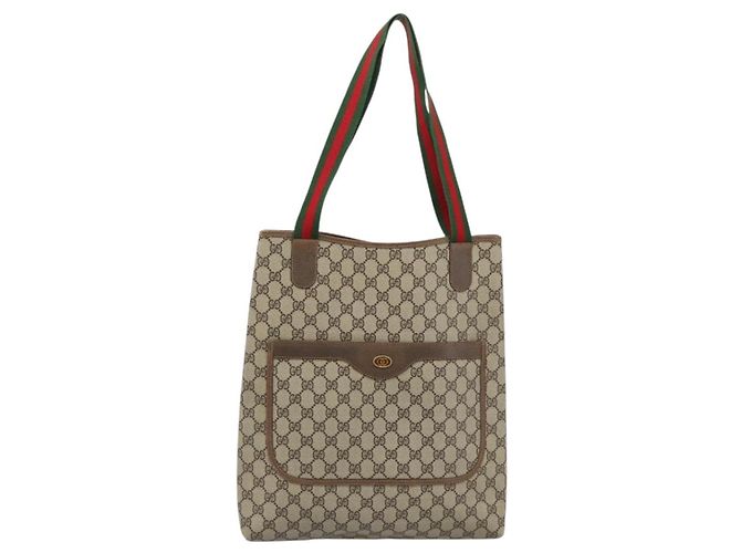 Bolsa Tote GUCCI GG Supreme Web Sherry Line PVC Bege Auth 187804 - vista 13