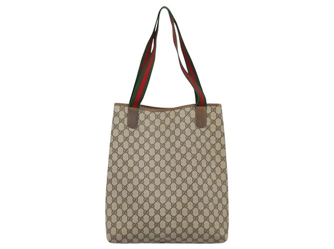 Bolsa Tote GUCCI GG Supreme Web Sherry Line PVC Bege Auth 187804 - vista 2