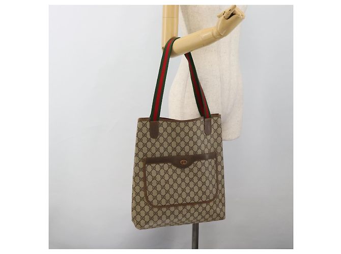 Bolsa Tote GUCCI GG Supreme Web Sherry Line PVC Bege Auth 187804 - vista 20