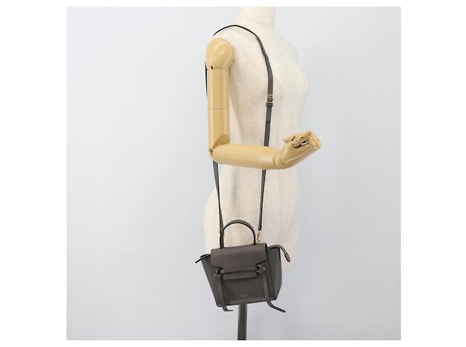 Céline Borsa a mano CELINE Pico Belt in pelle 2way Grigio Oro Auth 186203 Marrone D'oro - vista 21