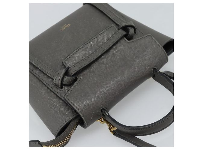 Céline Borsa a mano CELINE Pico Belt in pelle 2way Grigio Oro Auth 186203 Marrone D'oro - vista 6