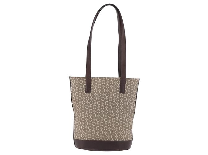 Céline Bolso Tote CELINE C Macadam Canvas Beige Oro Auth 187756 Dorado - vista 13