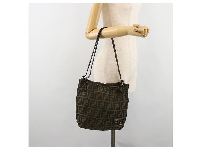 Borsa Tote FENDI Zucca Canvas Nero Marrone Auth 185908 - vista 21