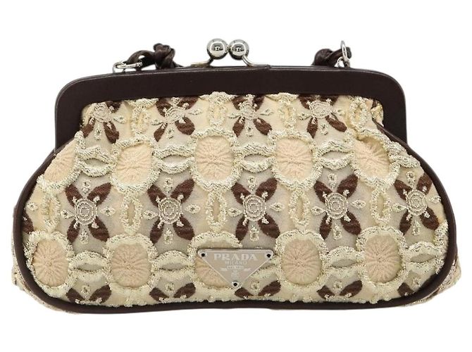 PRADA Münzbeutel und Schultertasche aus Canvas Beige Silber Authentisch 185760SAV - Ansicht 2