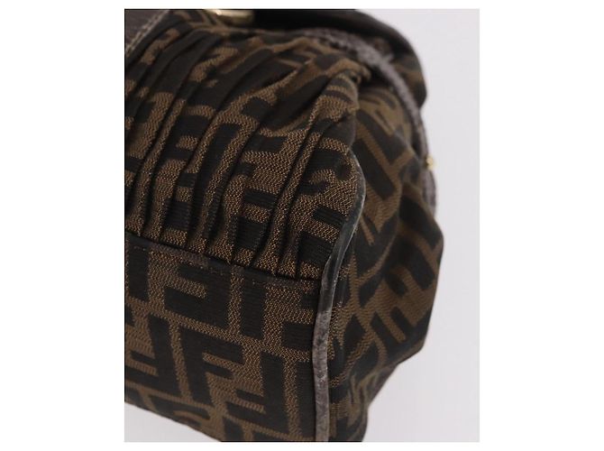 Bolso de Mano FENDI Zucca Canvas Negro Marrón Auténtico 186332 Castaño - vista 14