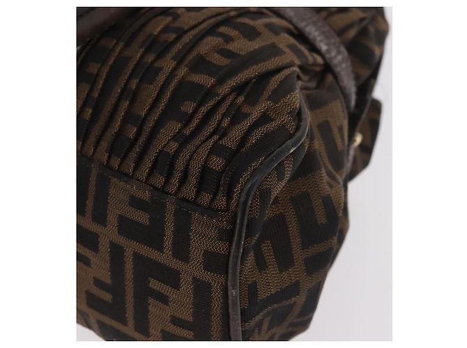 Bolso de Mano FENDI Zucca Canvas Negro Marrón Auténtico 186332 Castaño - vista 16