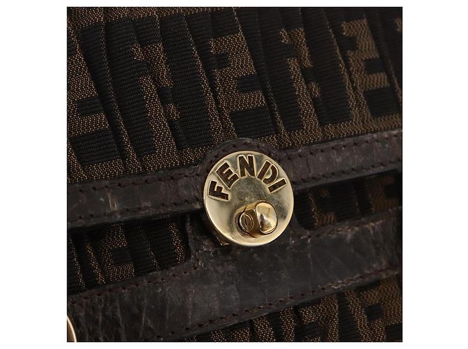 Bolso de Mano FENDI Zucca Canvas Negro Marrón Auténtico 186332 Castaño - vista 17
