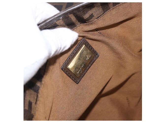 Bolso de Mano FENDI Zucca Canvas Negro Marrón Auténtico 186332 Castaño - vista 18