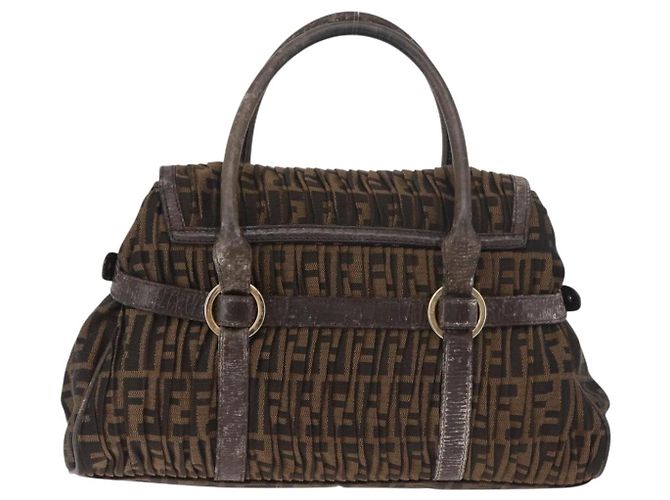 Bolso de Mano FENDI Zucca Canvas Negro Marrón Auténtico 186332 Castaño - vista 2